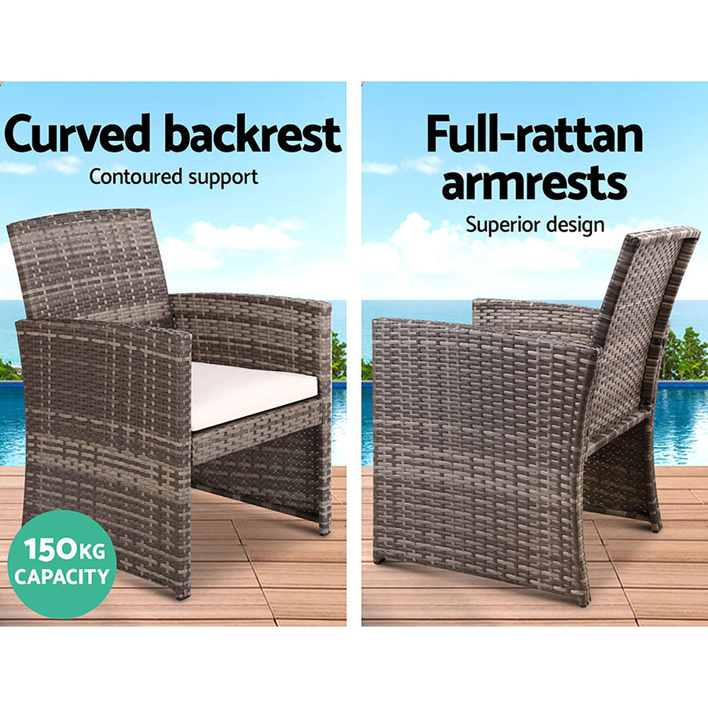 Gardeon Rattan Furniture Outdoor Lounge Setting Wicker Dining Set w/Storage Cover Mixed Grey-5