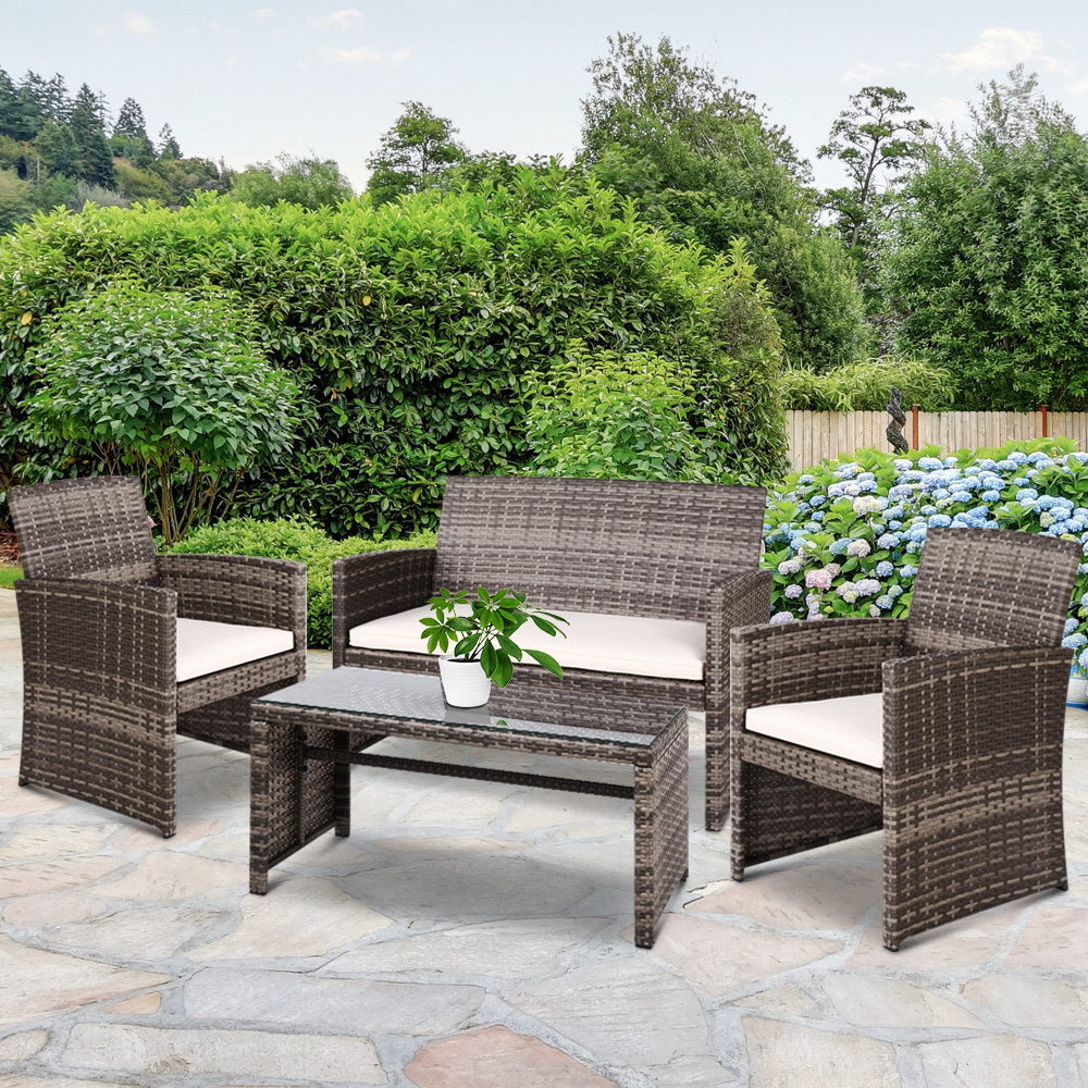 Gardeon Rattan Furniture Outdoor Lounge Setting Wicker Dining Set w/Storage Cover Mixed Grey-7