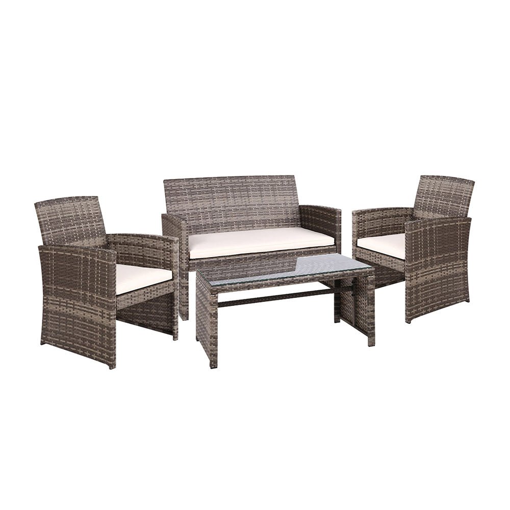 Gardeon Rattan Furniture Outdoor Lounge Setting Wicker Dining Set w/Storage Cover Mixed Grey-0