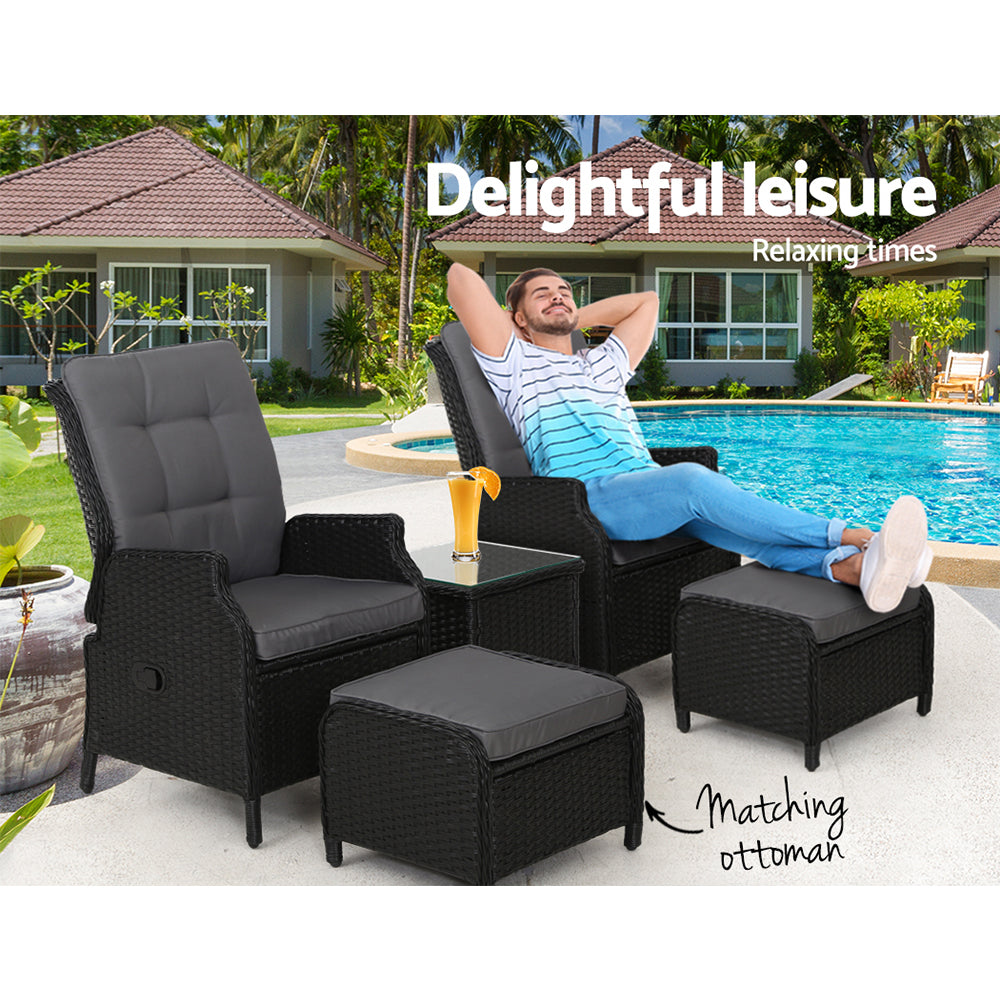 Gardeon Recliner Chairs Sun lounge Setting Outdoor Furniture Patio Garden Wicker-8