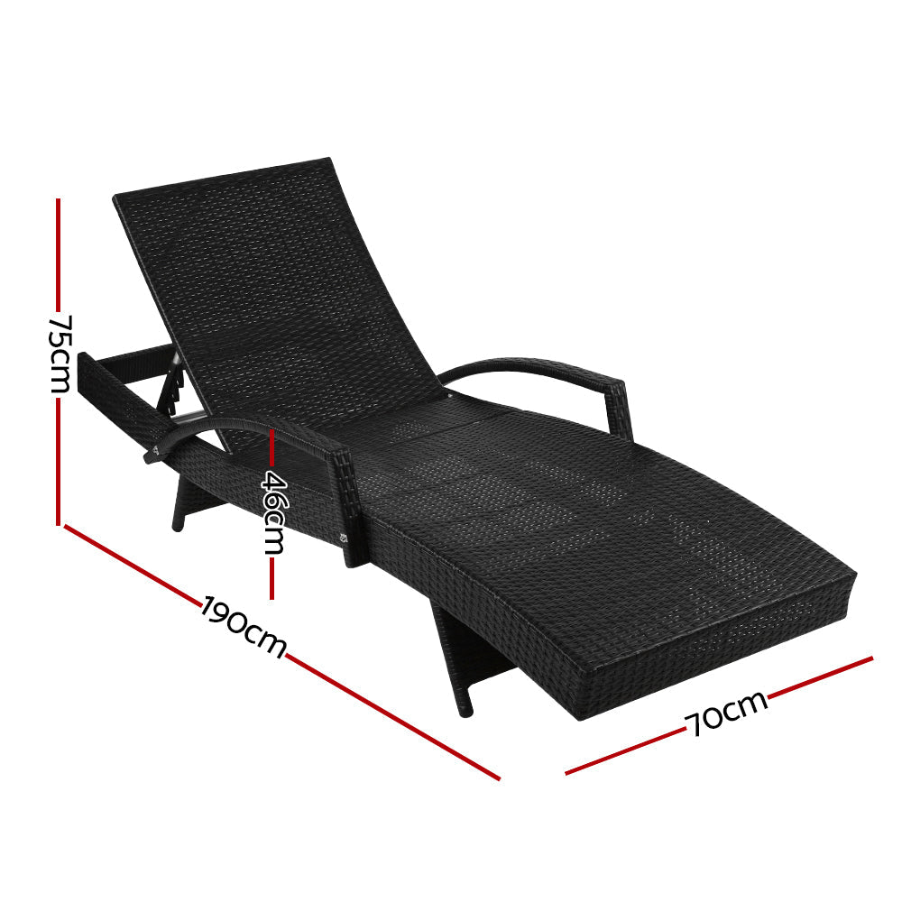 Gardeon Set of 2 Outdoor Sun Lounge Chair with Cushion - Black-1