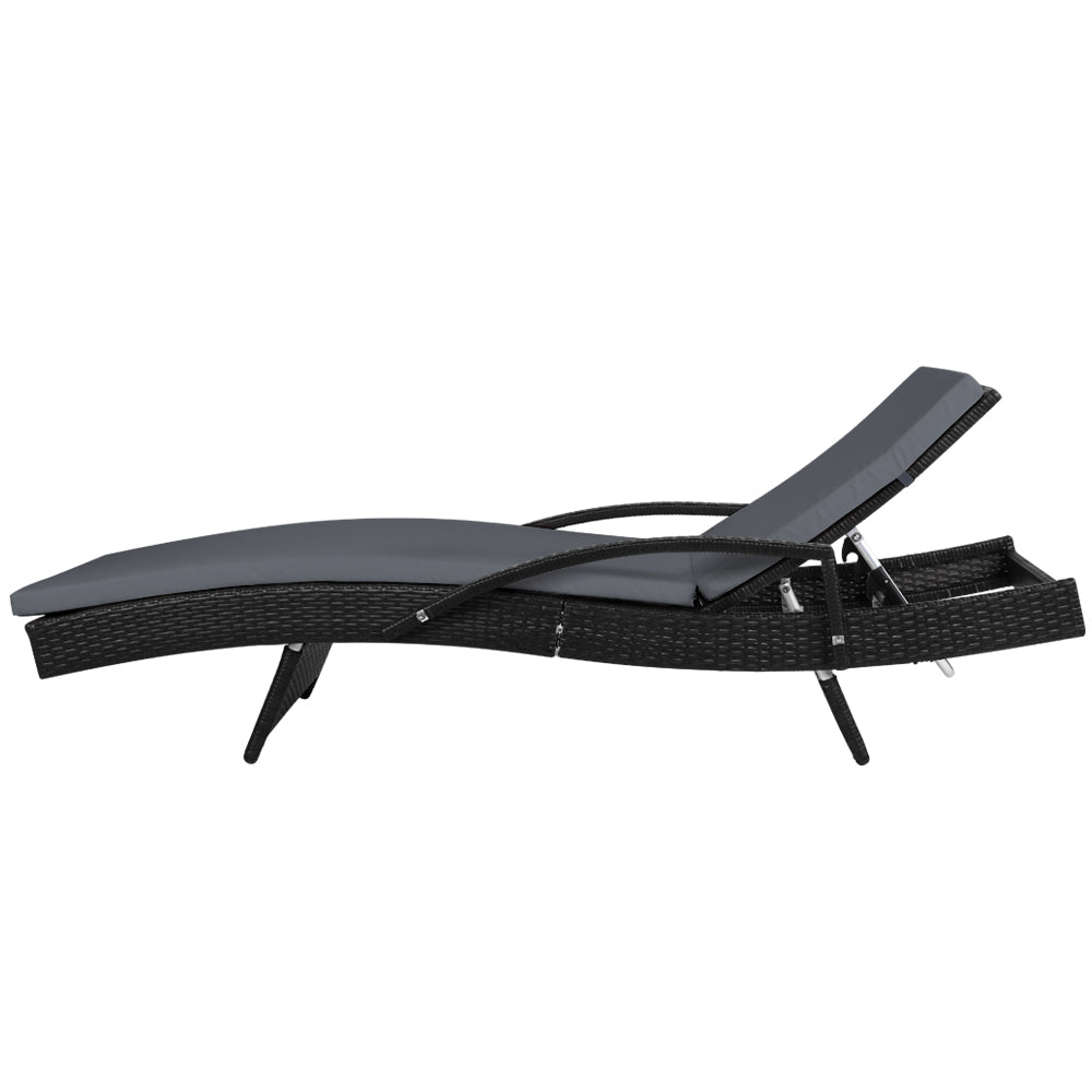 Gardeon Set of 2 Outdoor Sun Lounge Chair with Cushion - Black-3