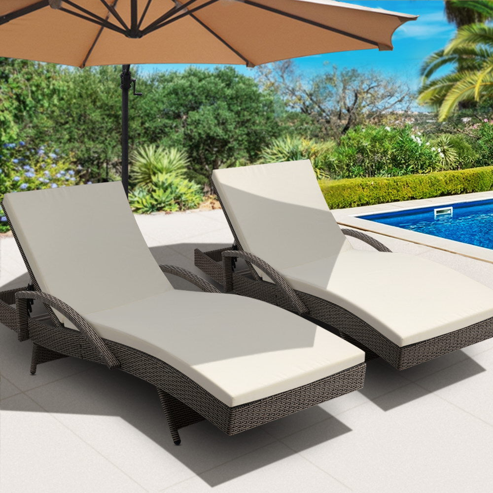 Gardeon Set of 2 Outdoor Sun Lounge Chair with Cushion- Grey-7