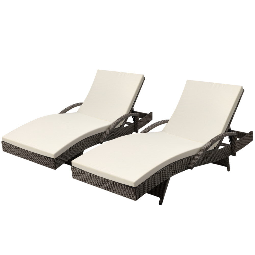 Gardeon Set of 2 Outdoor Sun Lounge Chair with Cushion- Grey-0