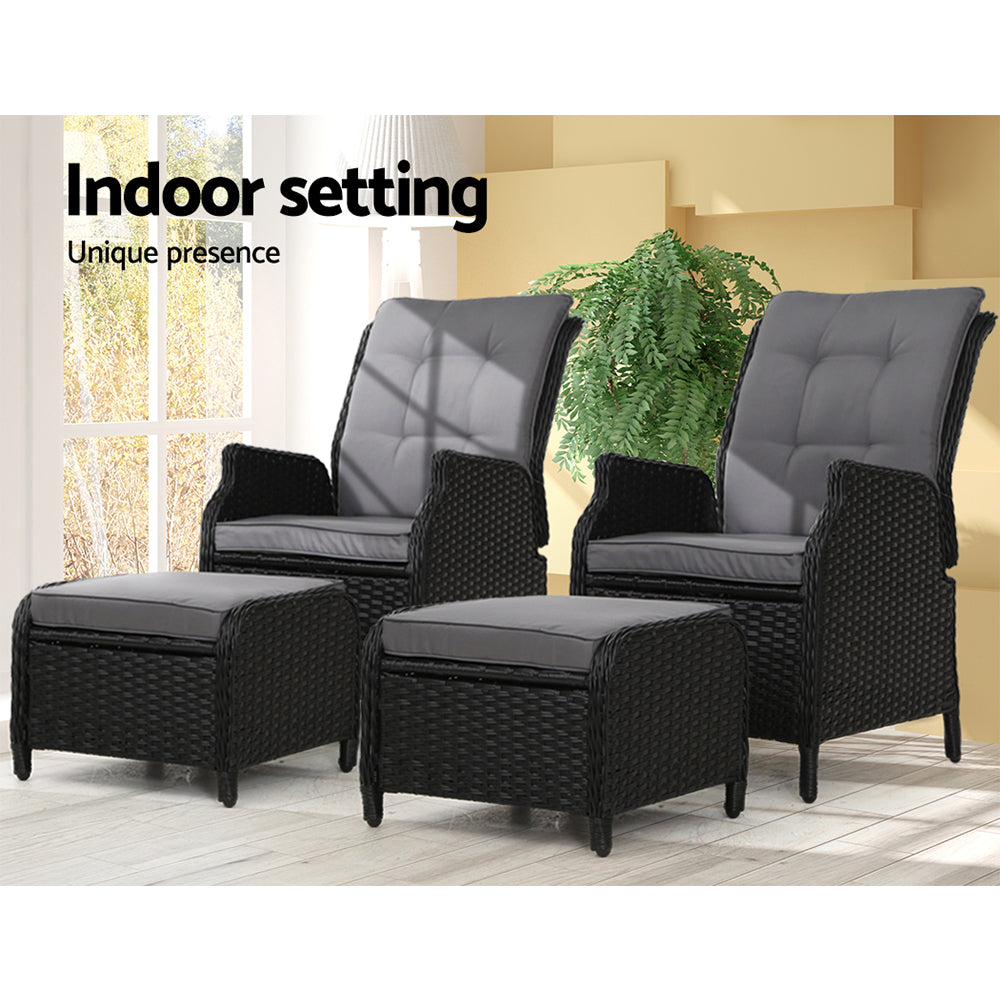 Gardeon Set of 2 Recliner Chairs Sun lounge Outdoor Setting Patio Furniture Wicker Sofa-11