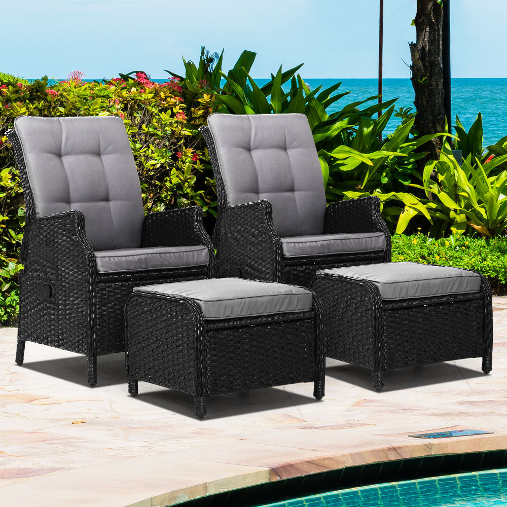 Gardeon Set of 2 Recliner Chairs Sun lounge Outdoor Setting Patio Furniture Wicker Sofa-7