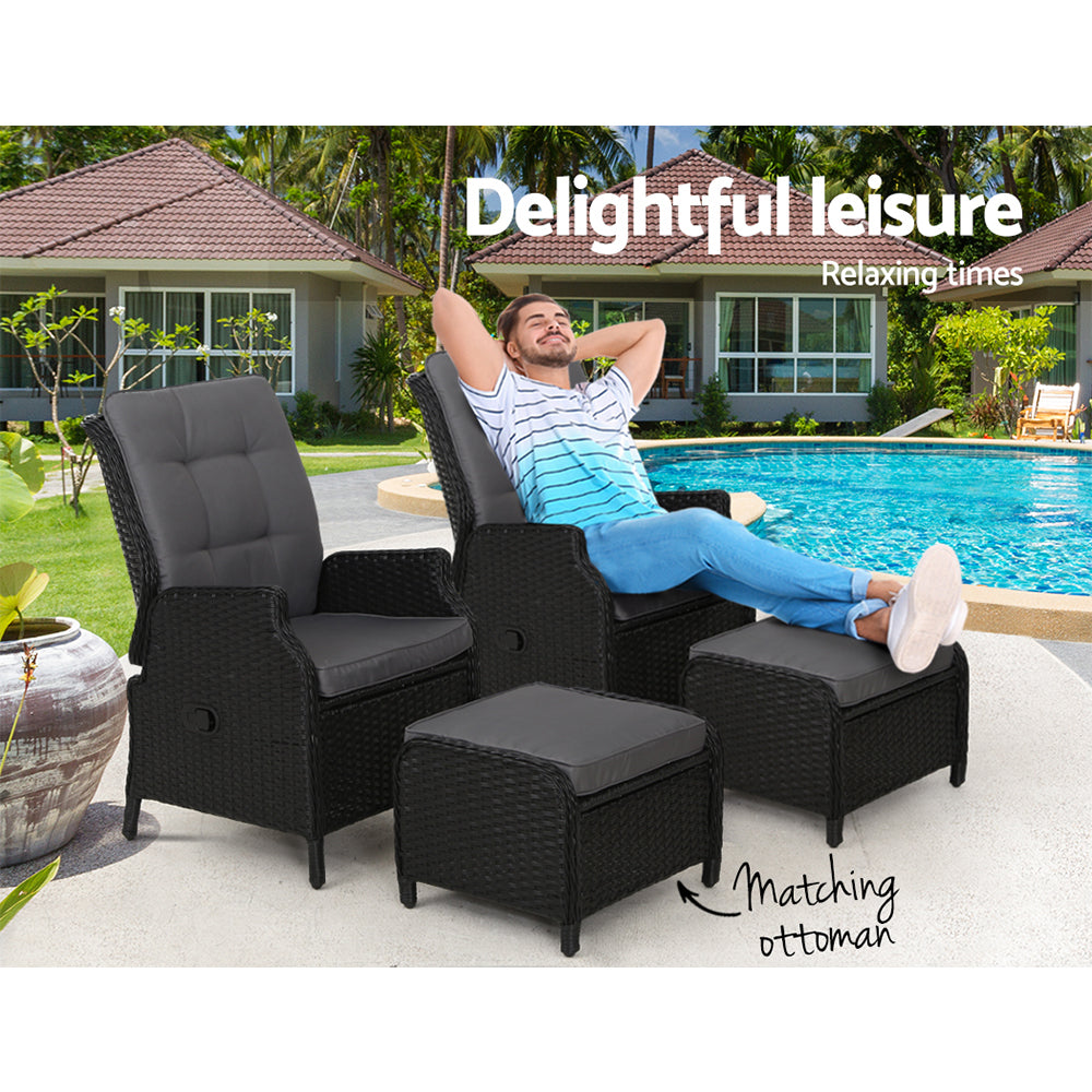 Gardeon Set of 2 Recliner Chairs Sun lounge Outdoor Setting Patio Furniture Wicker Sofa-8