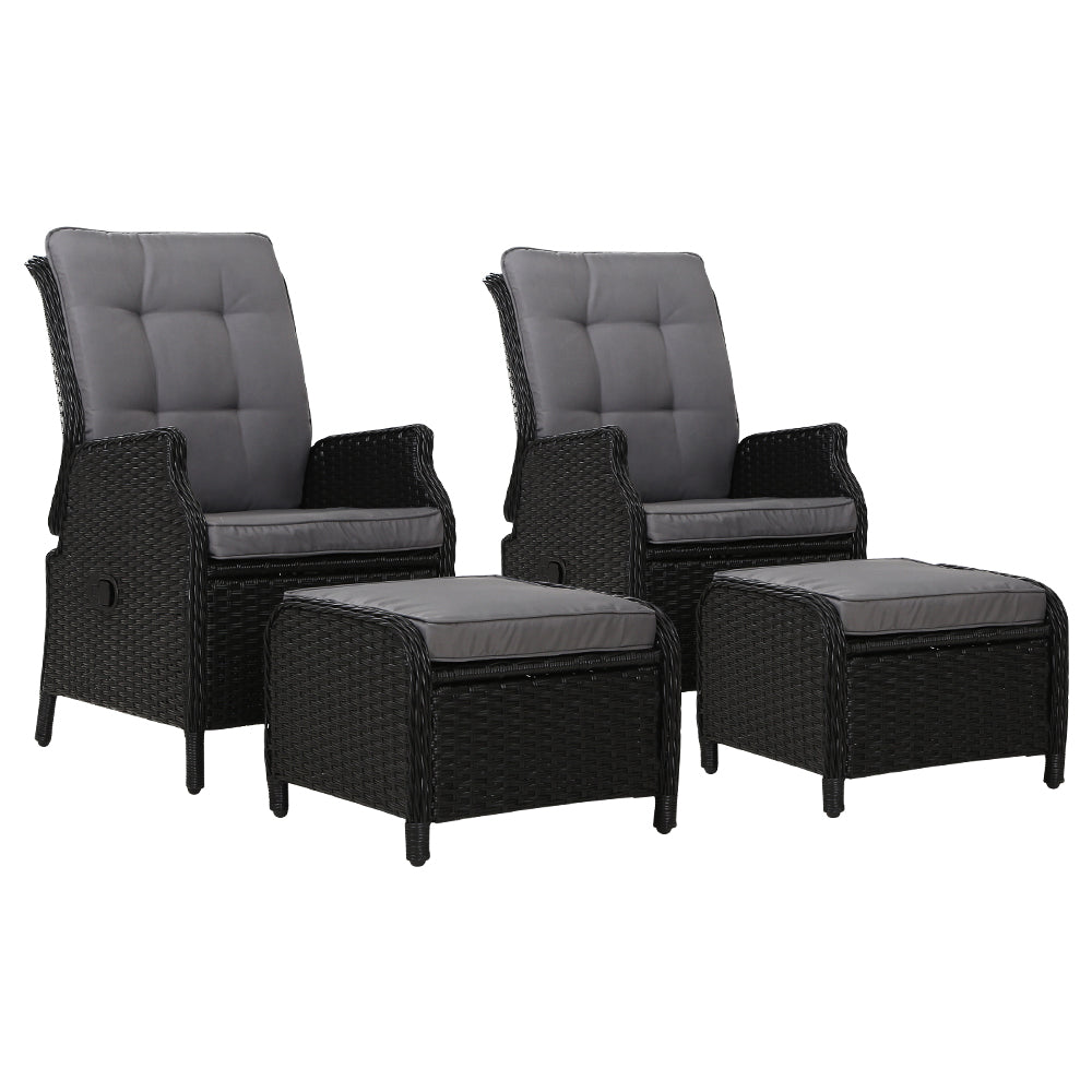 Gardeon Set of 2 Recliner Chairs Sun lounge Outdoor Setting Patio Furniture Wicker Sofa-0