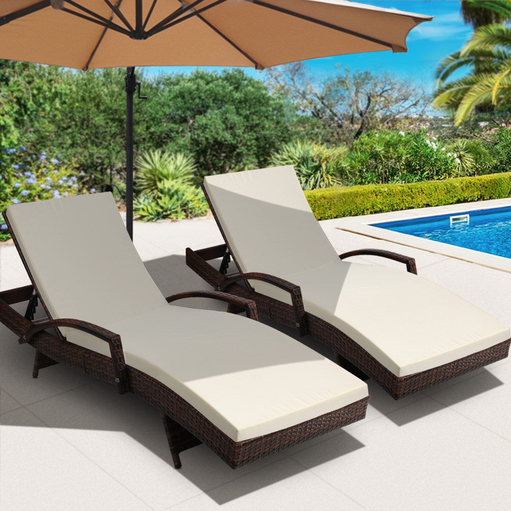 Gardeon Set of 2 Sun Lounge Outdoor Furniture Day Bed Rattan Wicker Lounger Patio-7