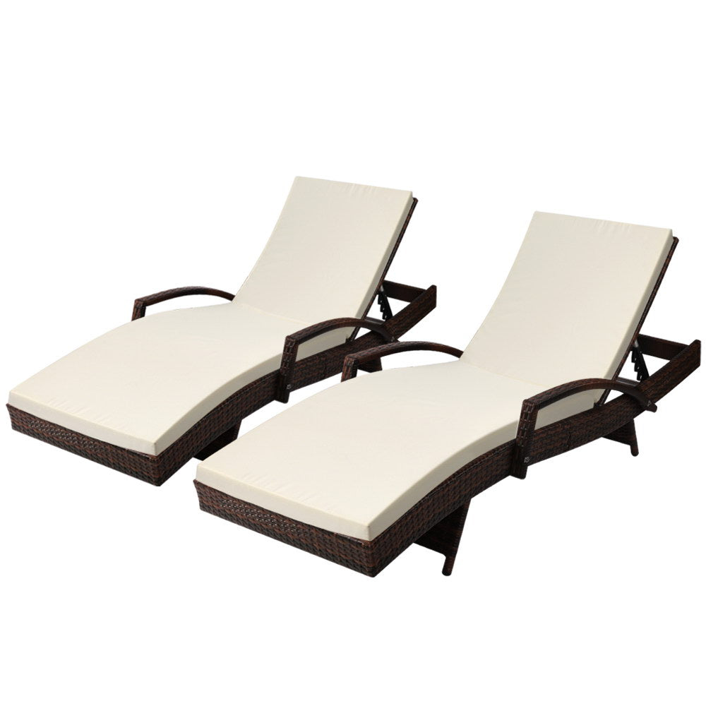 Gardeon Set of 2 Sun Lounge Outdoor Furniture Day Bed Rattan Wicker Lounger Patio-0