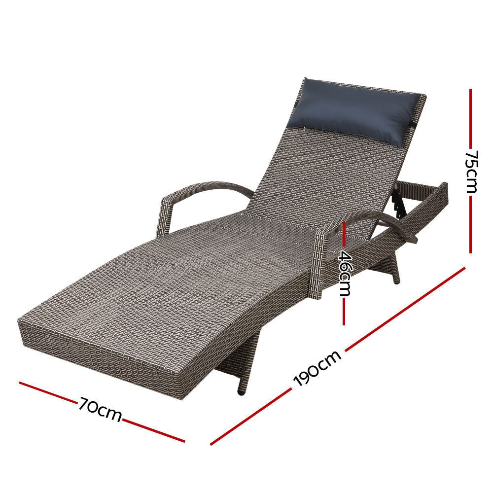 Gardeon Set of 2 Sun Lounge Outdoor Furniture Wicker Lounger Rattan Day Bed Garden Patio Grey-1