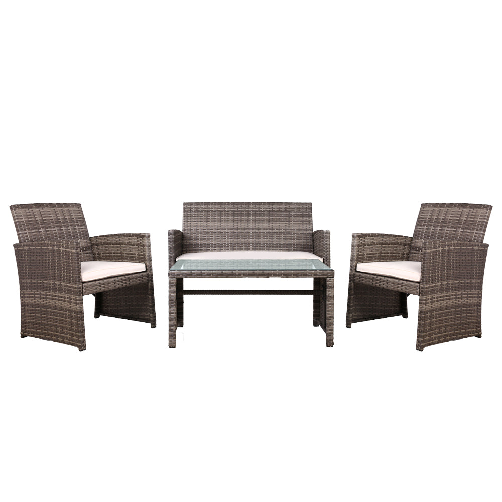 Gardeon Set of 4 Outdoor Lounge Setting Rattan Patio Wicker Dining Set Mixed Grey-2