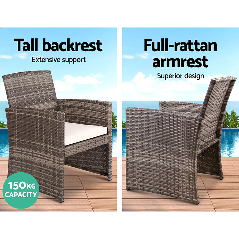 Gardeon Set of 4 Outdoor Lounge Setting Rattan Patio Wicker Dining Set Mixed Grey-5