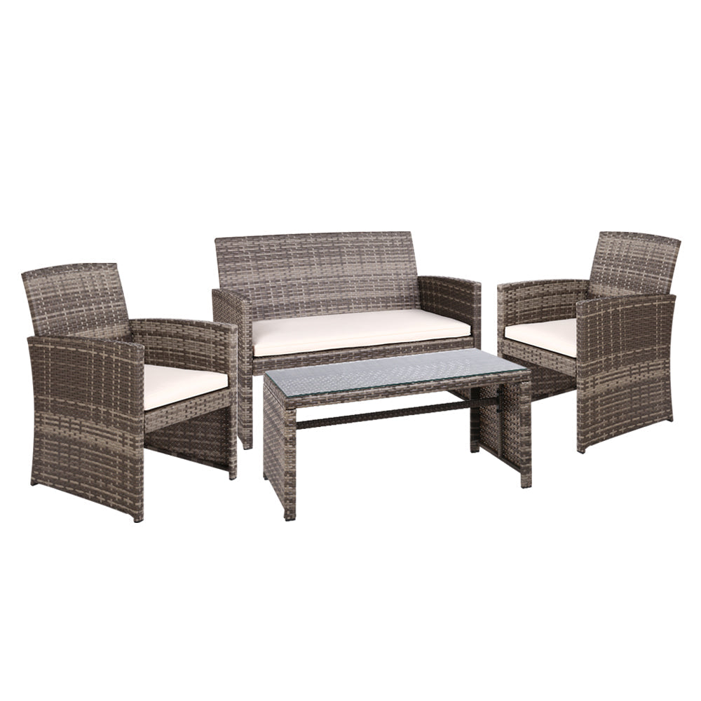 Gardeon Set of 4 Outdoor Lounge Setting Rattan Patio Wicker Dining Set Mixed Grey-0