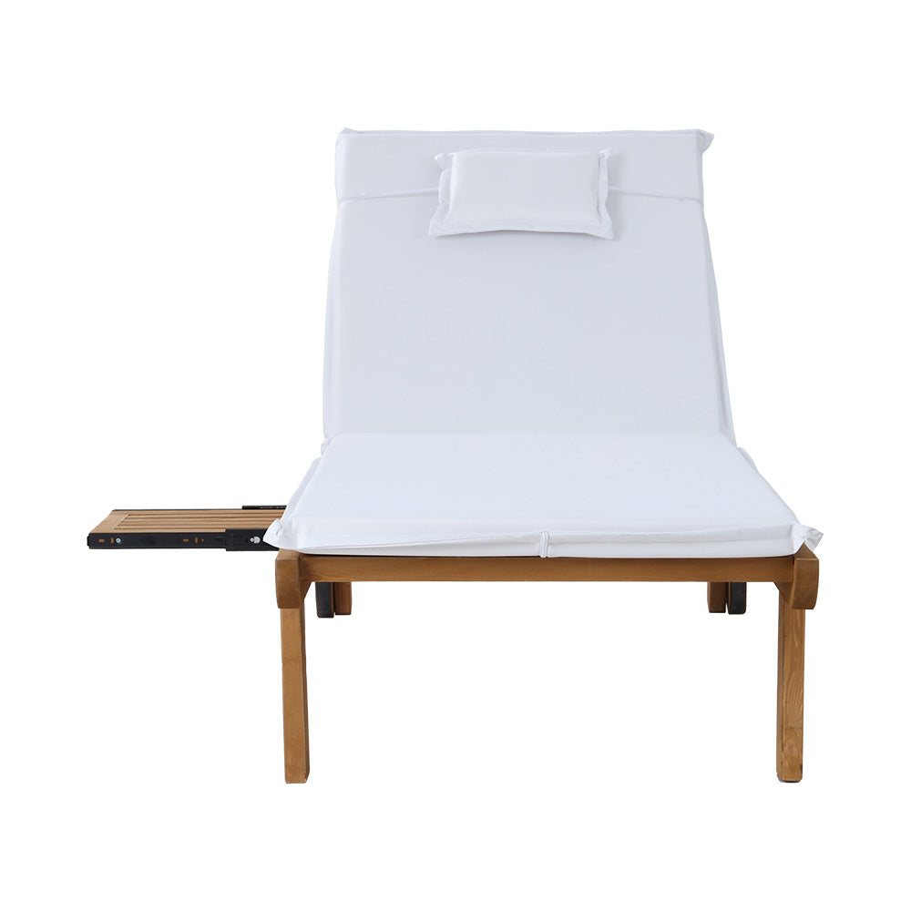 Gardeon Sun Lounge Wooden Lounger Outdoor Furniture Day Bed Wheel Patio White-2