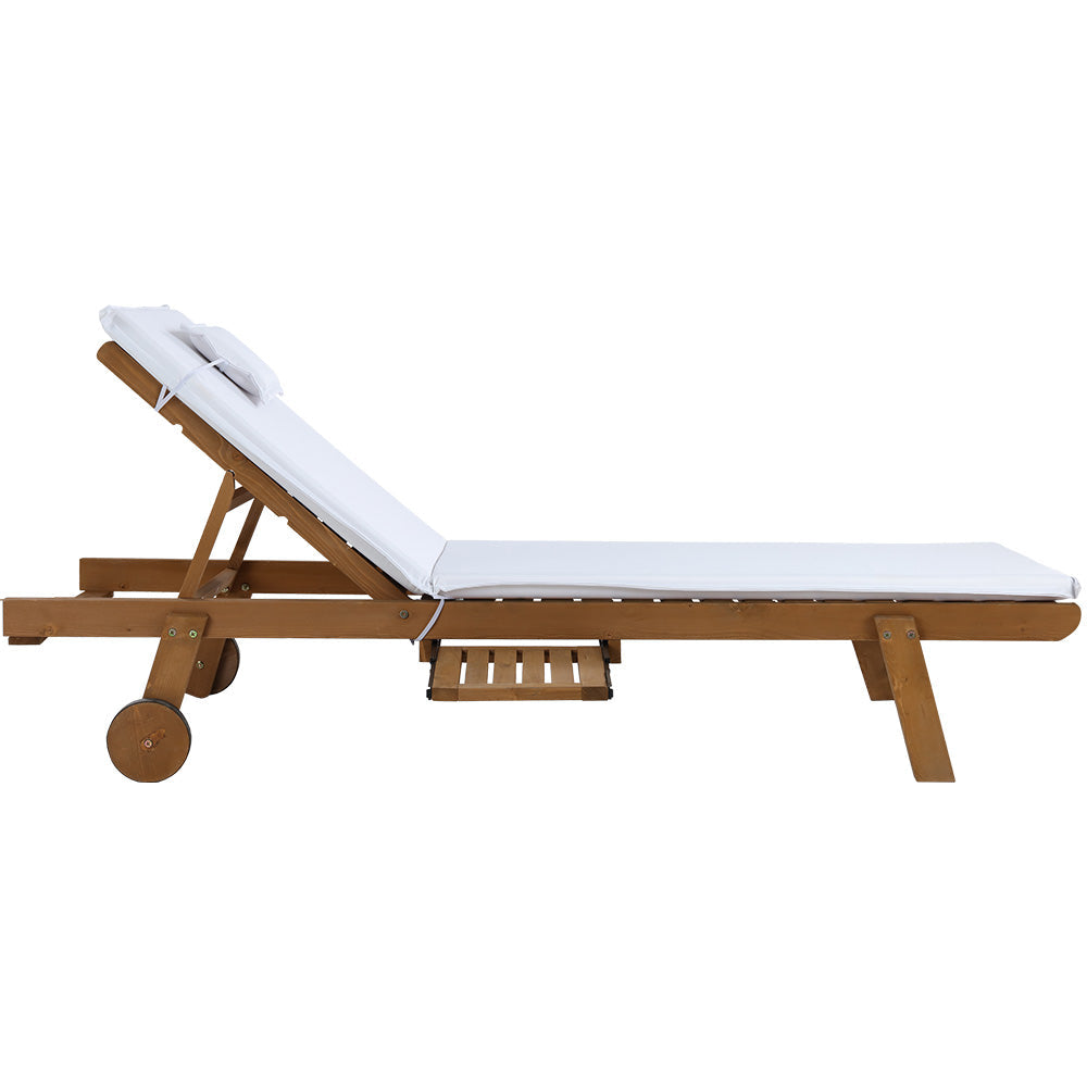 Gardeon Sun Lounge Wooden Lounger Outdoor Furniture Day Bed Wheel Patio White-3