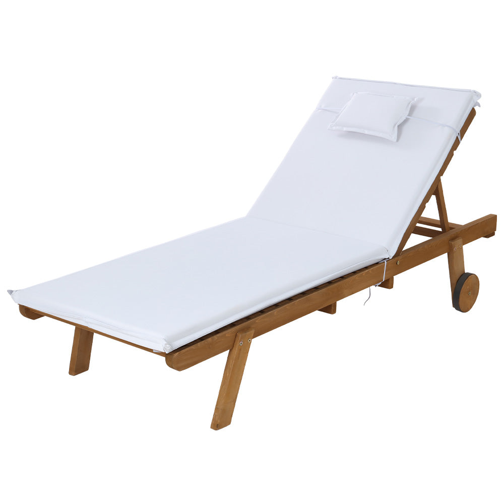 Gardeon Sun Lounge Wooden Lounger Outdoor Furniture Day Bed Wheel Patio White-0