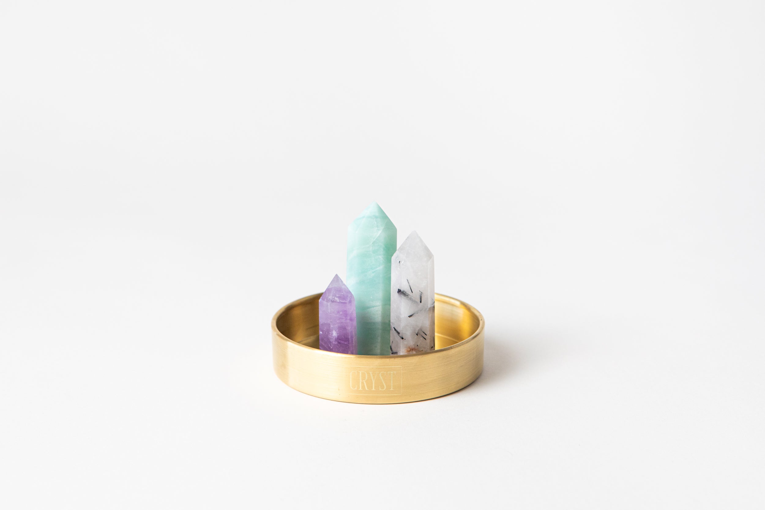 Gemini Crystal Trio - Caribbean Calcite, Tourmaline Quartz + Amethyst-0