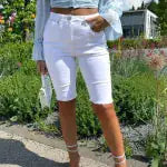 WHITE DENIM CYCLING SHORTS