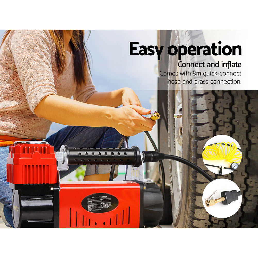 Giantz 12V Portable Air Compressor - Red-2