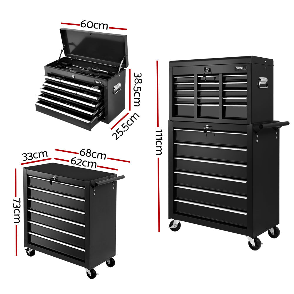 Giantz 15 Drawers Tool Box Chest Trolley Cabinet Garage Storage Boxes Organizer Black-1