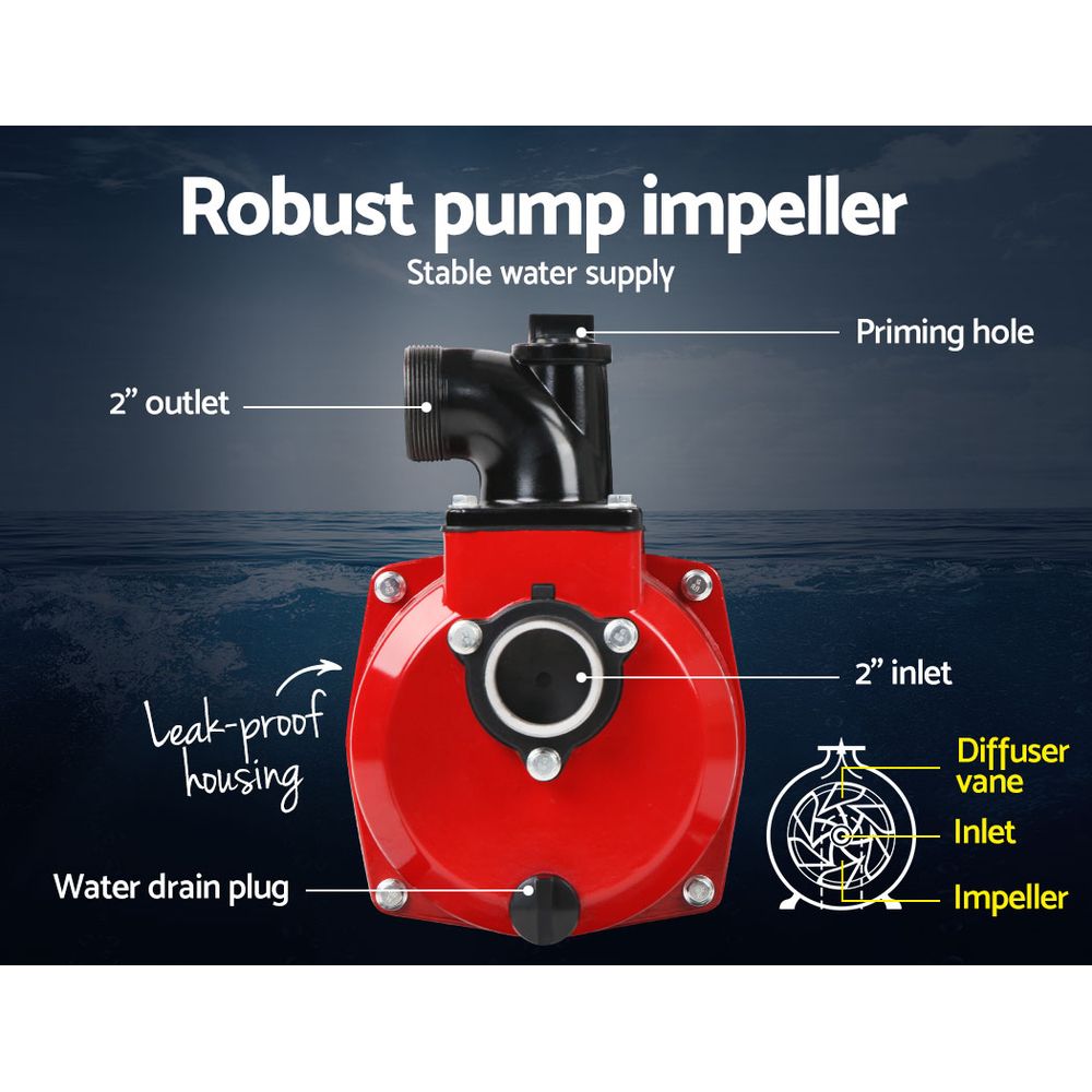 Giantz 2inch High Flow Water Pump - Black & Red-3