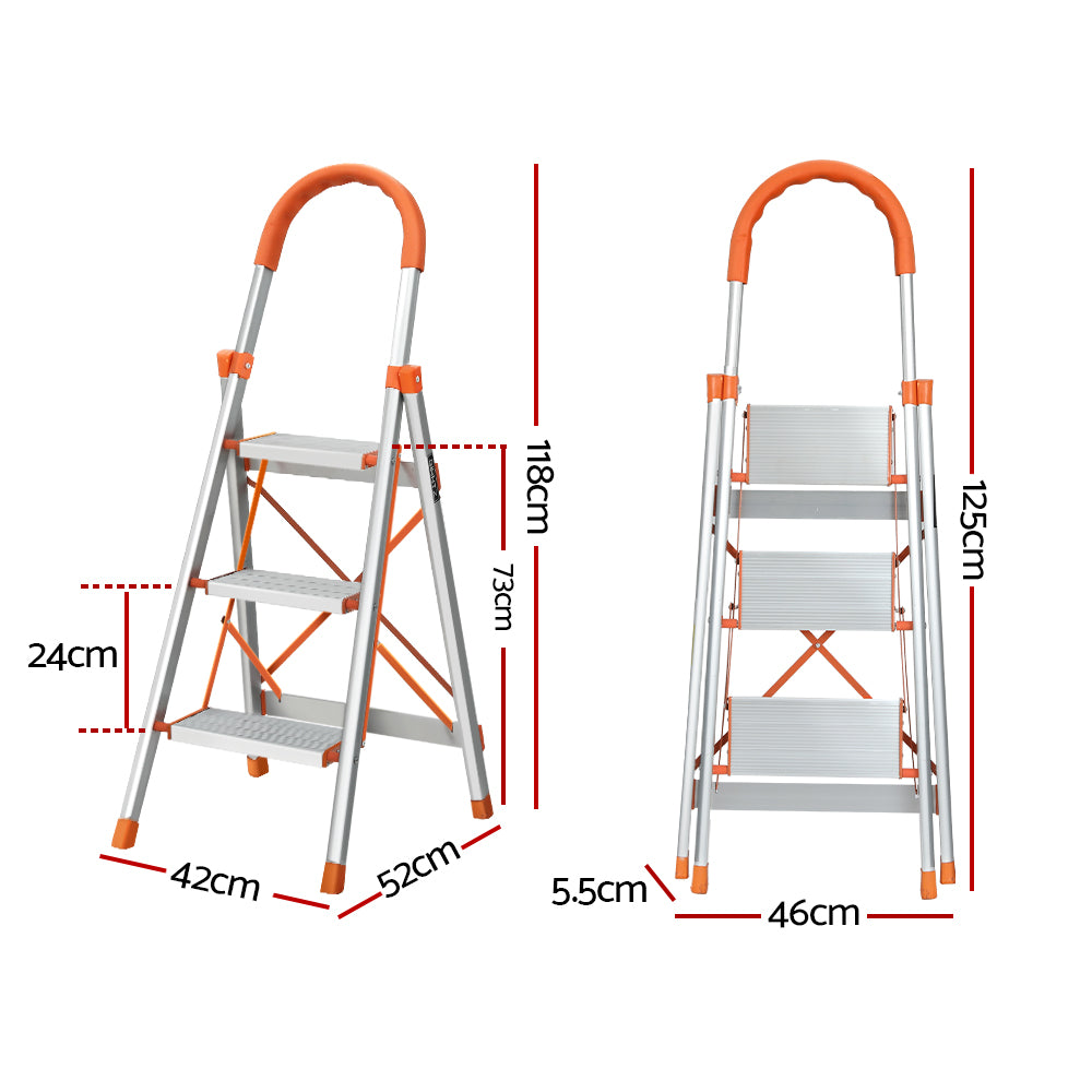 Giantz 3 Step Ladder Multi-Purpose Folding Aluminium Light Weight Non Slip Platform-1