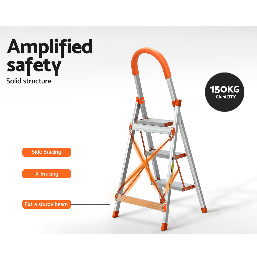 Giantz 3 Step Ladder Multi-Purpose Folding Aluminium Light Weight Non Slip Platform-6