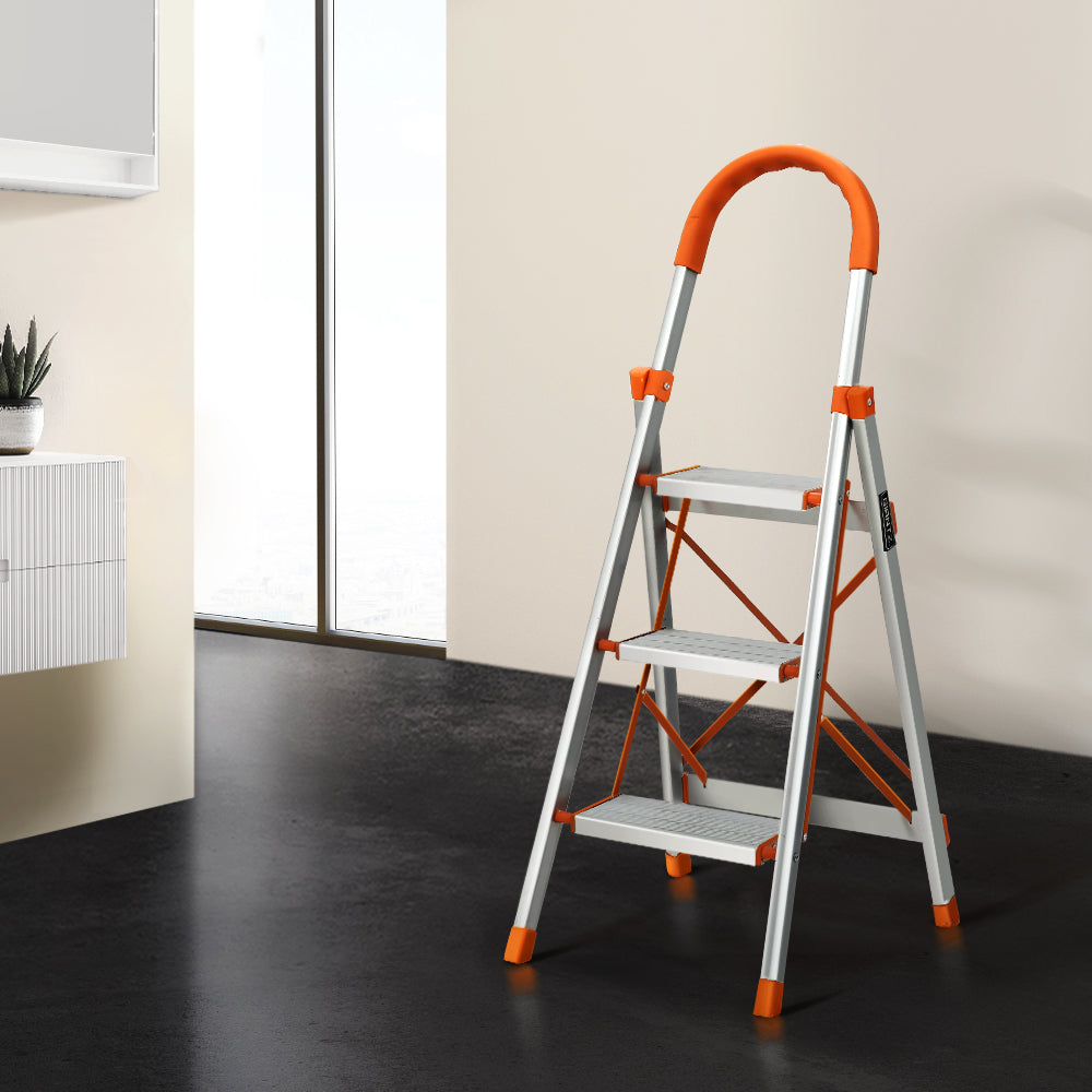 Giantz 3 Step Ladder Multi-Purpose Folding Aluminium Light Weight Non Slip Platform-7