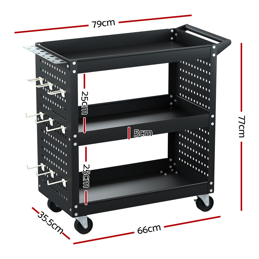 Giantz 3-Tier Tool Cart Storage Trolley Toolbox Workshop Garage Organizer Black-1