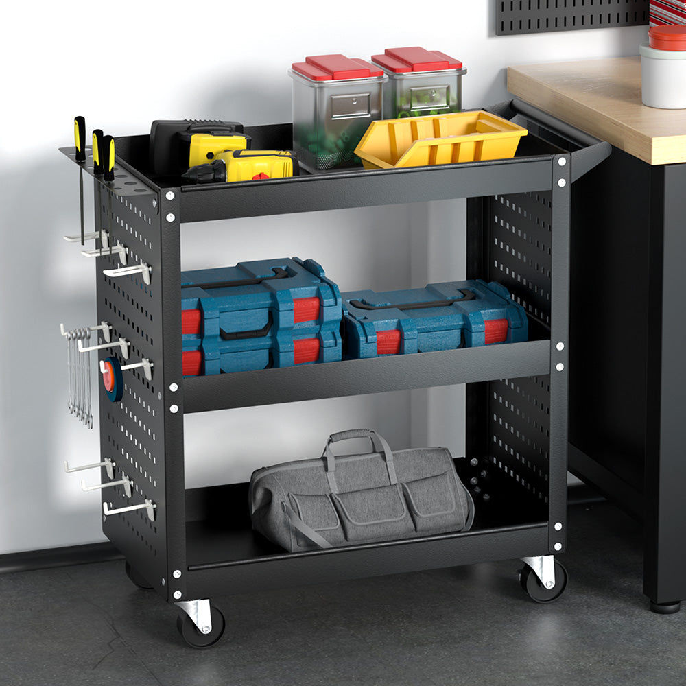 Giantz 3-Tier Tool Cart Storage Trolley Toolbox Workshop Garage Organizer Black-6