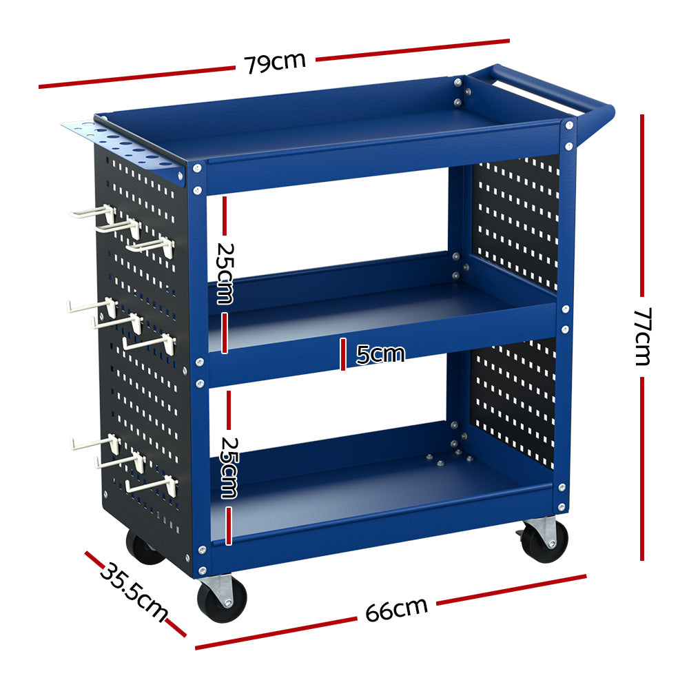 Giantz 3-Tier Tool Trolley Cart Workshop Wheels Mobile Work Mechanic Storage Blue-1