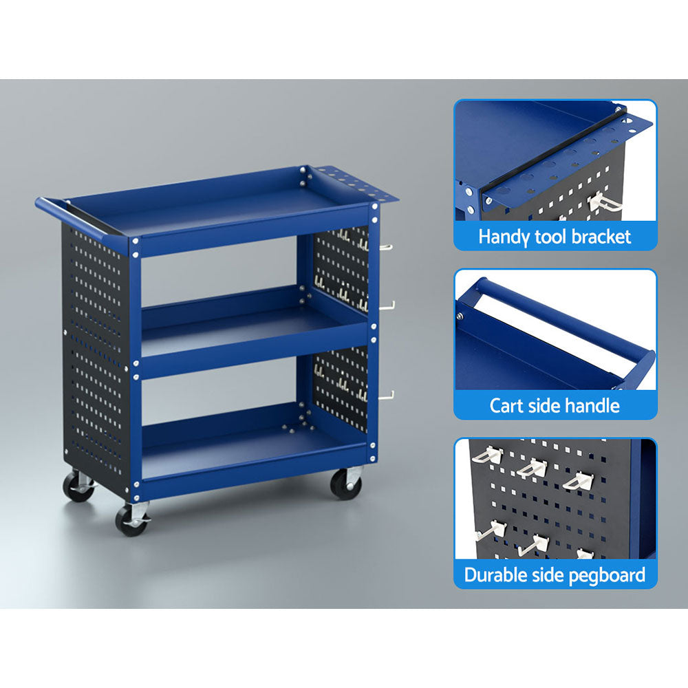 Giantz 3-Tier Tool Trolley Cart Workshop Wheels Mobile Work Mechanic Storage Blue-5