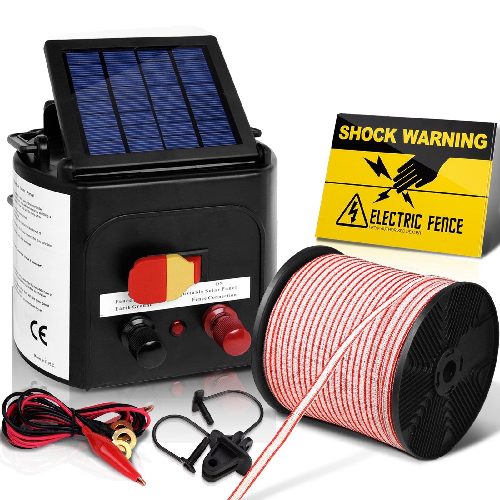 Giantz 3km Solar Electric Fence Energiser Charger with 400M Tape and 25pcs Insulators-0