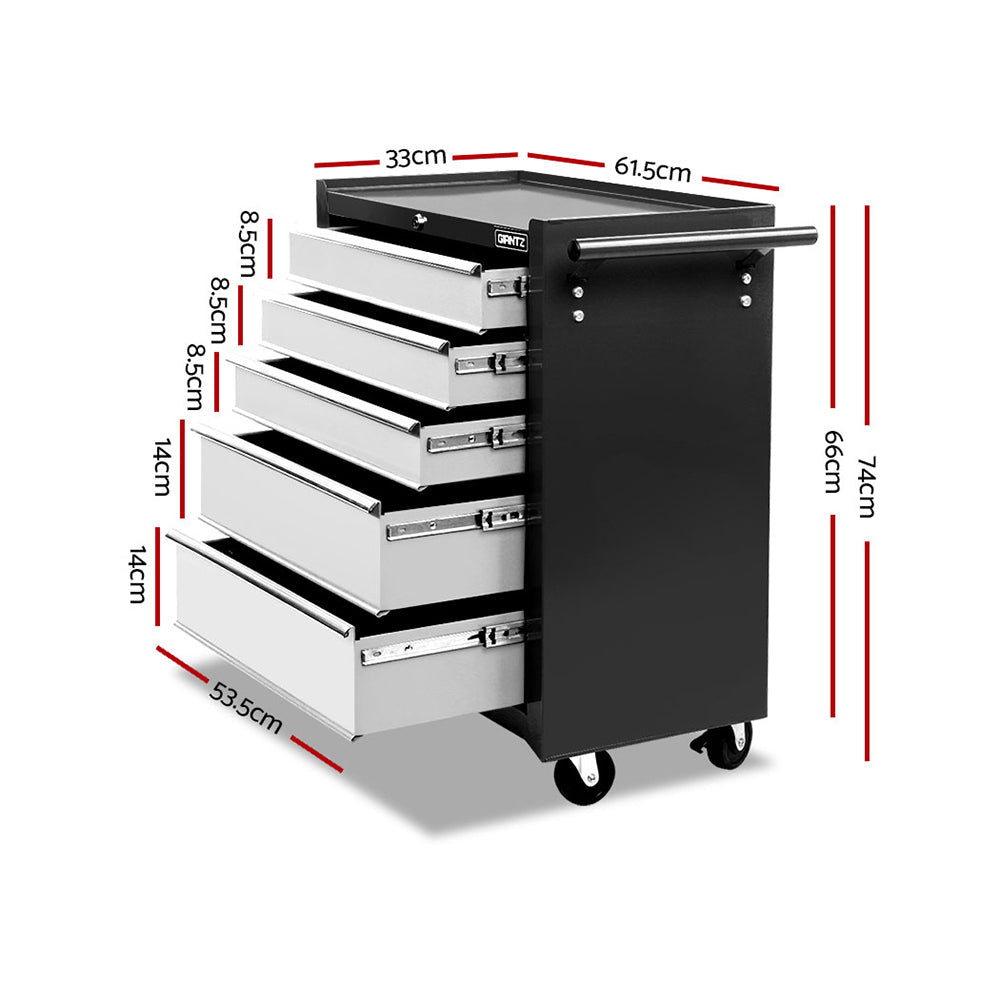 Giantz 5 Drawer Mechanic Tool Box Cabinet Storage Trolley - Black & Grey-1