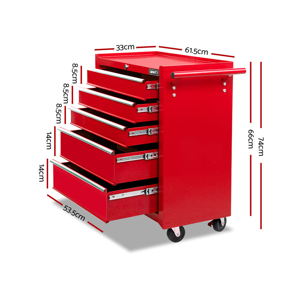 Giantz 5 Drawer Mechanic Tool Box Cabinet Storage Trolley - Red-1