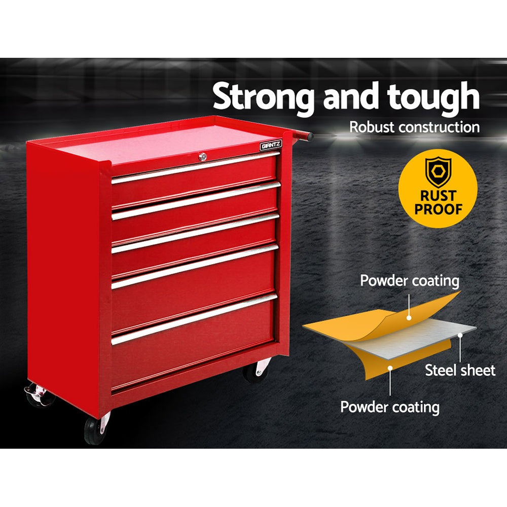 Giantz 5 Drawer Mechanic Tool Box Cabinet Storage Trolley - Red-2