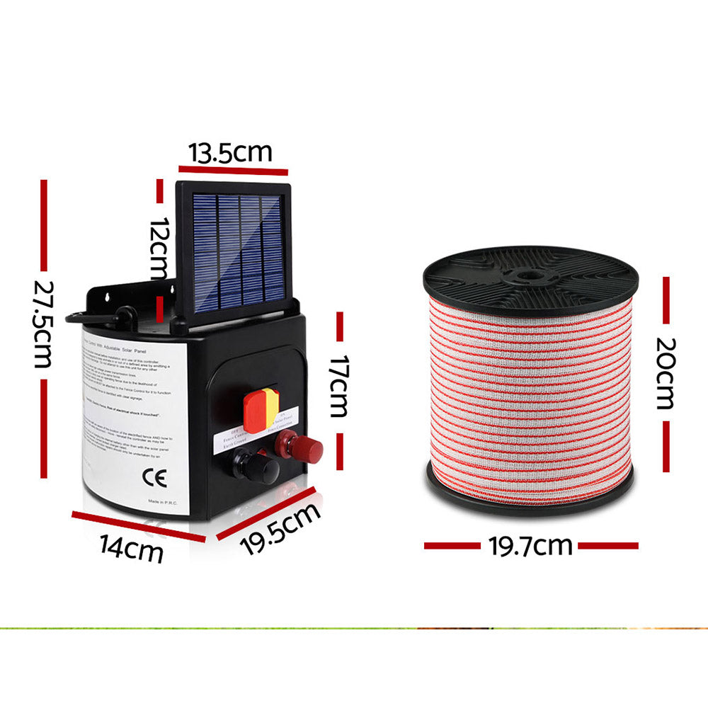 Giantz 5km Solar Electric Fence Energiser Charger with 400M Tape and 25pcs Insulators-1