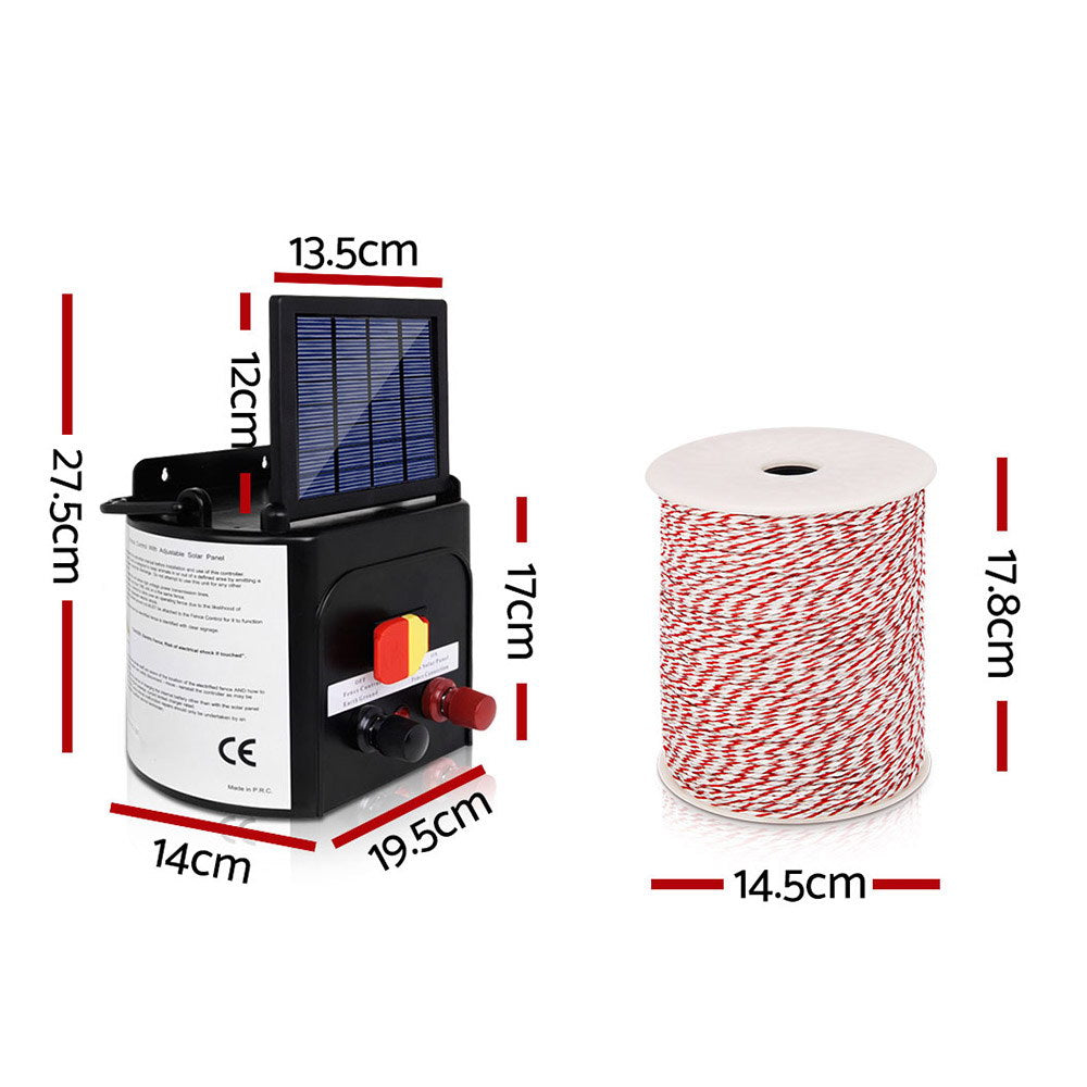 Giantz 5km Solar Electric Fence Energiser Charger with 500M Tape and 25pcs Insulators-1