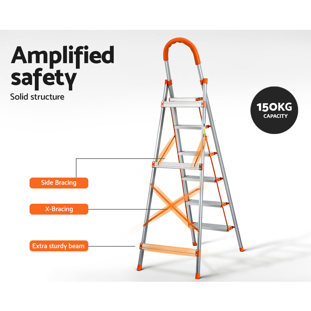 Giantz 6 Step Ladder Multi-Purpose Folding Aluminium Light Weight Non Slip Platform-6