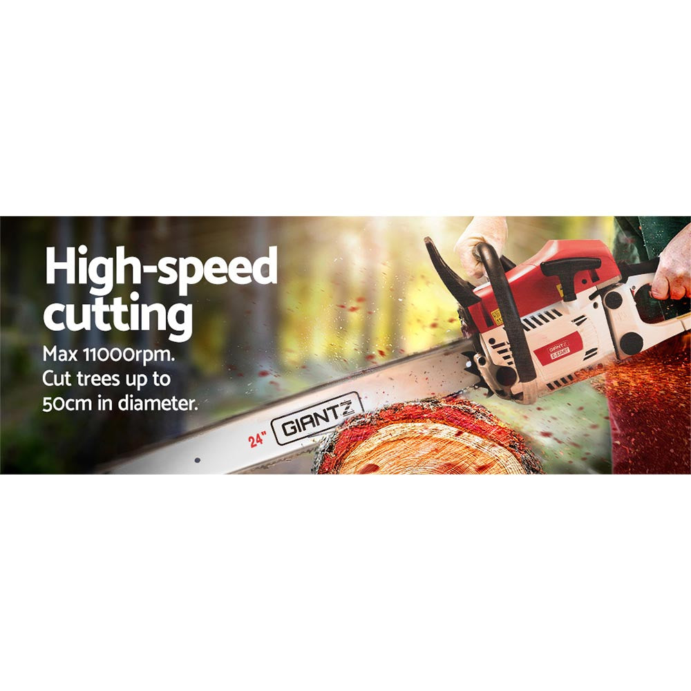 Giantz 62cc Chainsaw Petrol Commercial 24" Bar E-Start Tree Chain Saw 5.2HP-5