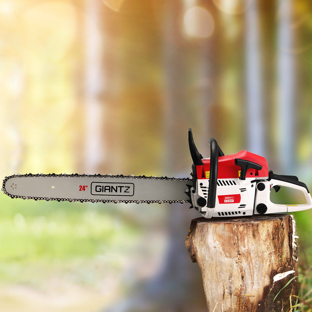 Giantz 62cc Chainsaw Petrol Commercial 24" Bar E-Start Tree Chain Saw 5.2HP-7