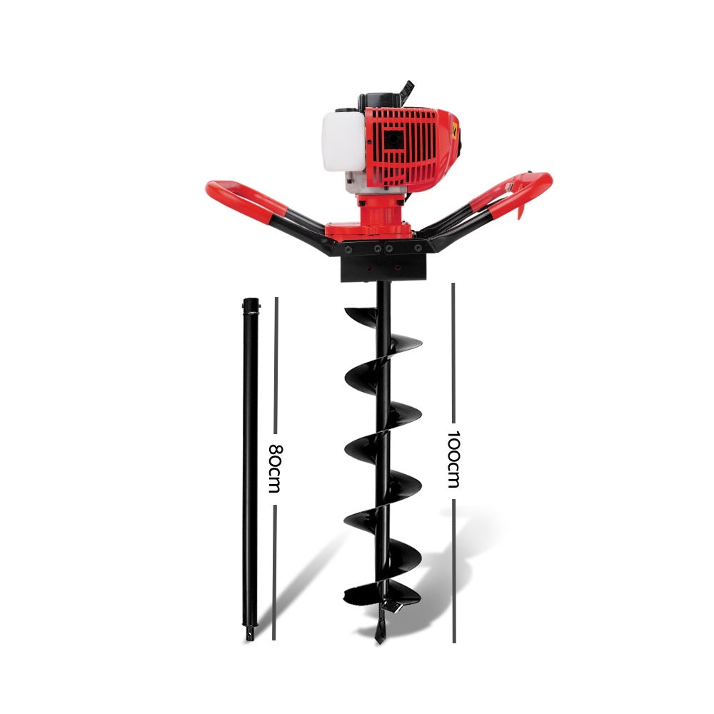 Giantz 66CC Petrol Post Hole Digger Drill Borer Fence Extension Auger Bits-1