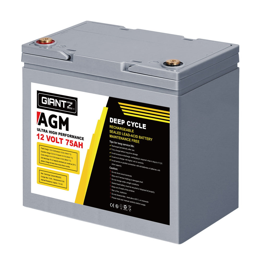 Giantz 75Ah Deep Cycle Battery 12V AGM Marine Sealed Power Portable Box Solar Caravan Camping-2