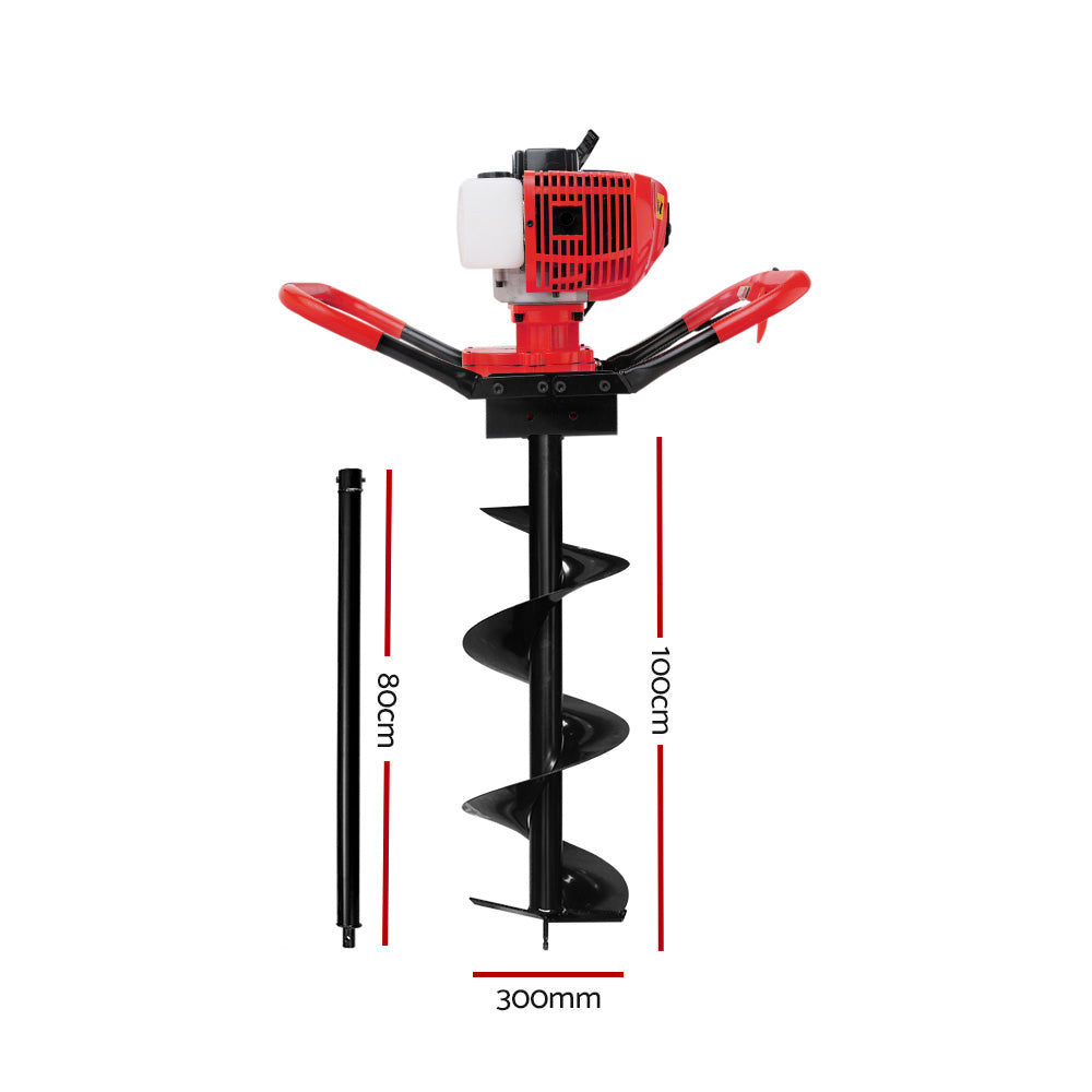 Giantz 80CC Petrol Post Hole Digger Drill Borer Fence Extension Auger Bits-1