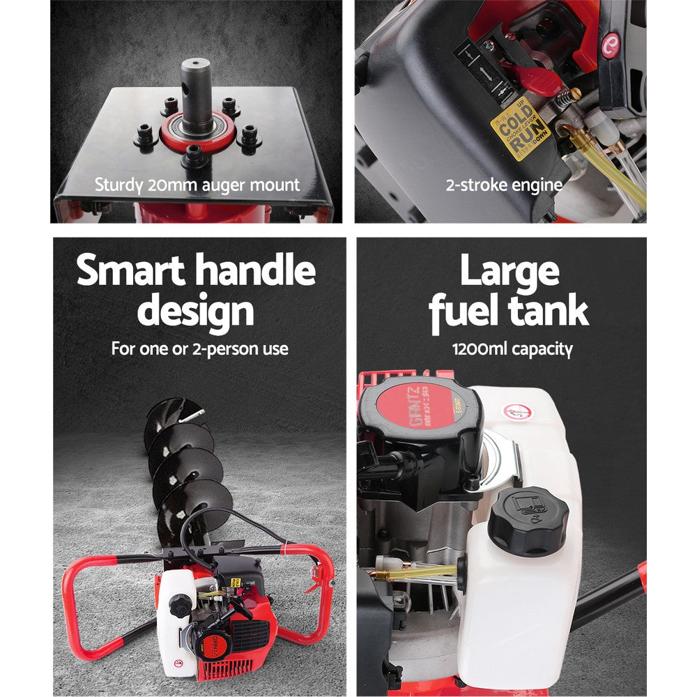 Giantz 80CC Petrol Post Hole Digger Drill Borer Fence Extension Auger Bits-4