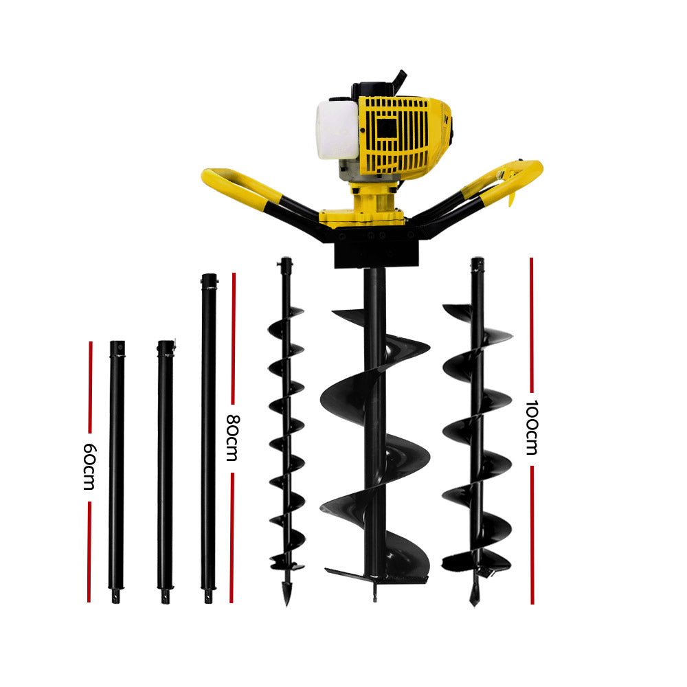 Giantz 80CC Post Hole Digger Petrol Drill Auger Borer Fence Extension Bits-1