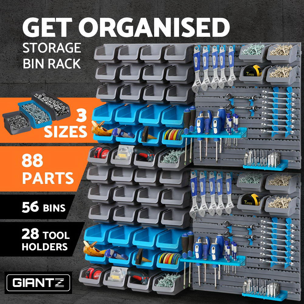 Giantz 88 Parts Wall-Mounted Storage Bin Rack Tool Garage Shelving Organiser Box-2