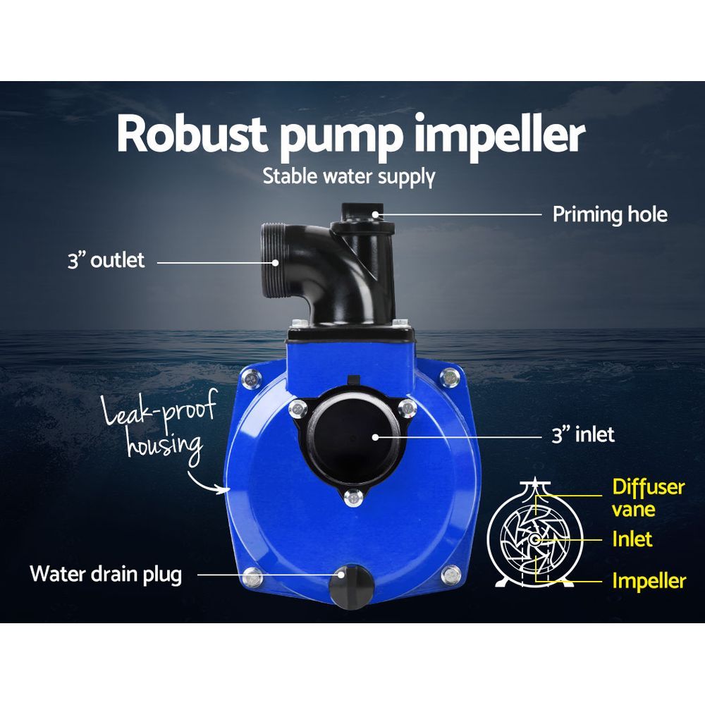 Giantz 8HP 3" Petrol Water Pump Garden Irrigation Transfer Blue-3