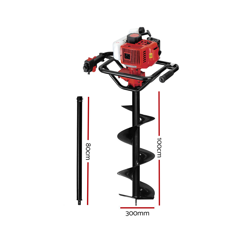 Giantz 92CC Petrol Post Hole Digger Drill Borer Fence Extension Auger Bits-1